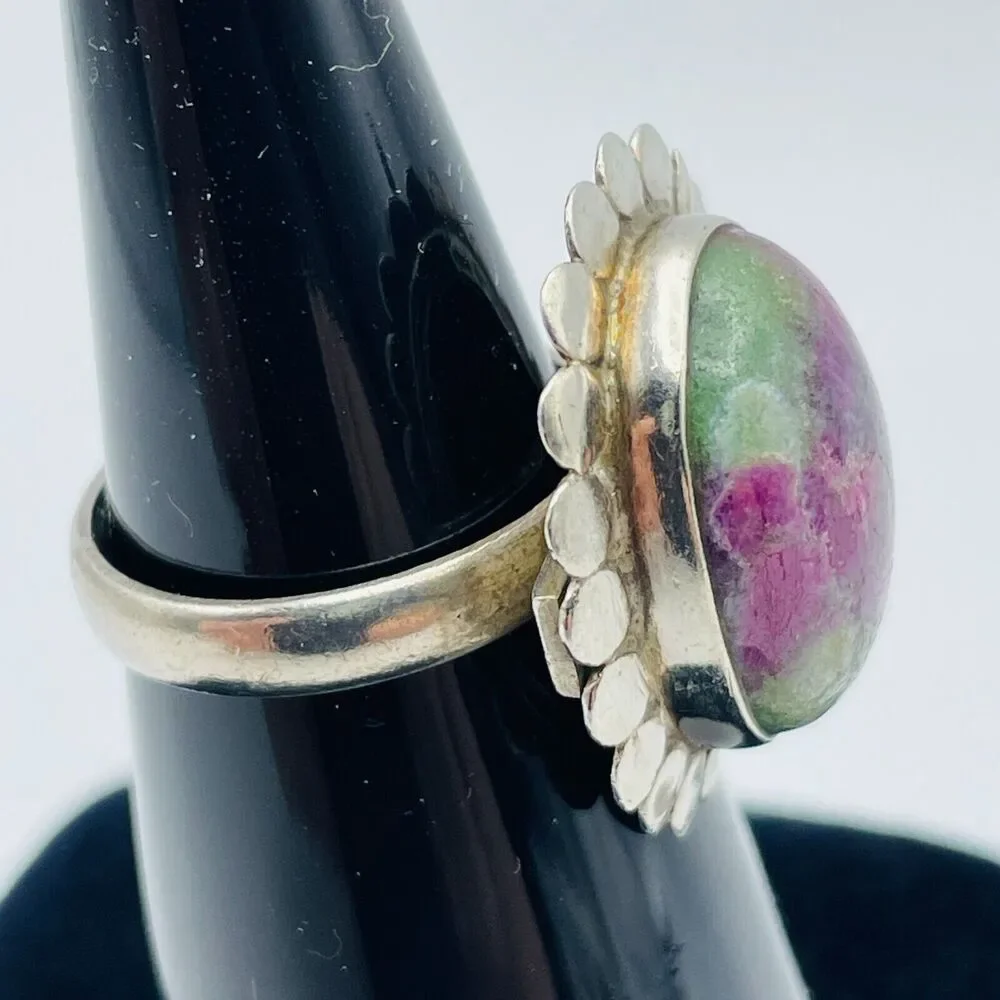 Ruby and Zoisite Gemstone Sterling Silver Ring US Size 6.75 Stamped 925 Colorful